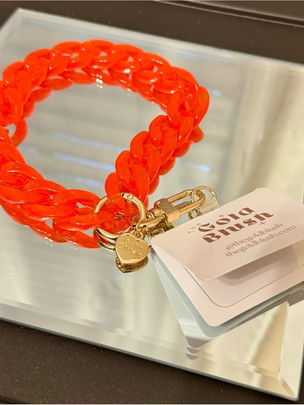 New Gold Blush Red Phone Wrist Strap with Gold Hardware